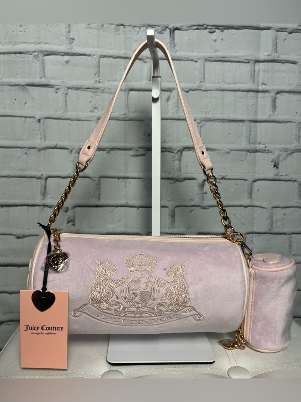NWT Juicy Couture Lilac & Pale Pink Barrel Bag with Gold Chain Strap & Mini Bag